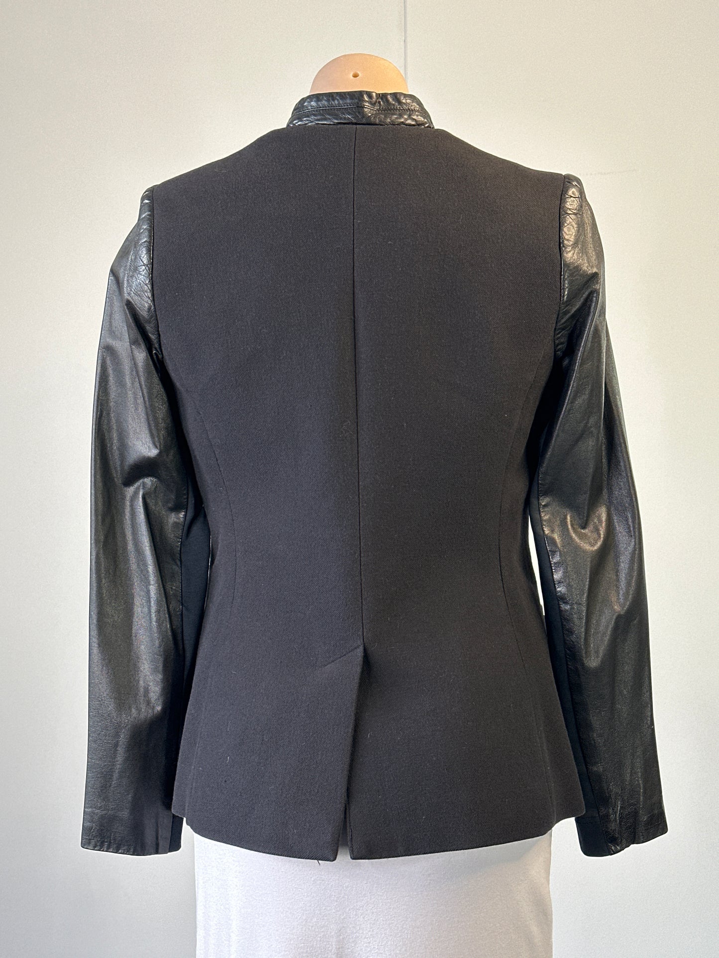 Arthur Galan | jacket | size 8 | single breasted | cotton wool blend with leather trim