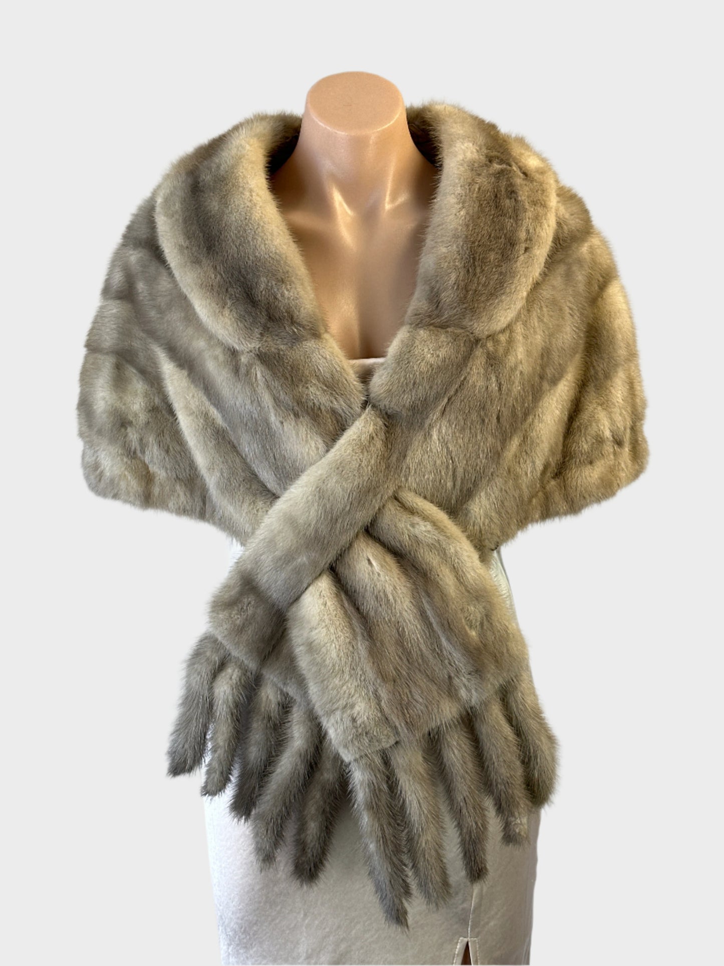 Bailey's Furs vintage 50’s fur stole with sculpted shoulders, shawl collar and fur tails for formal or evening wear
