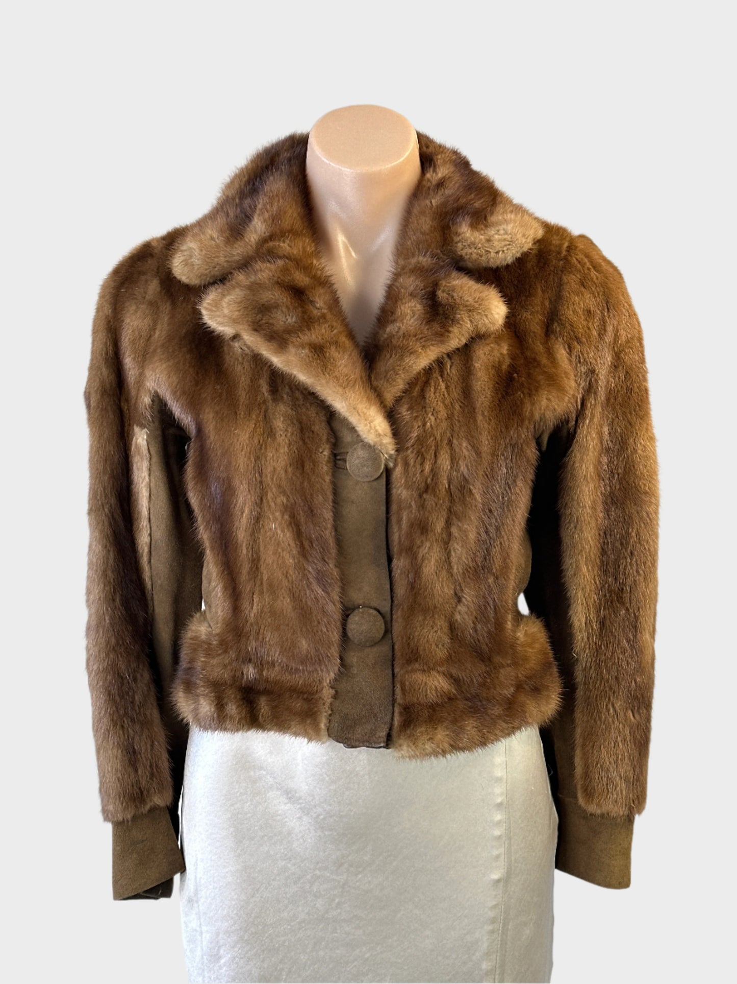 Vintage 60’s fur jacket by Bernhard Hammerman with plush pile finish, notched lapels and welt pockets for evening wear