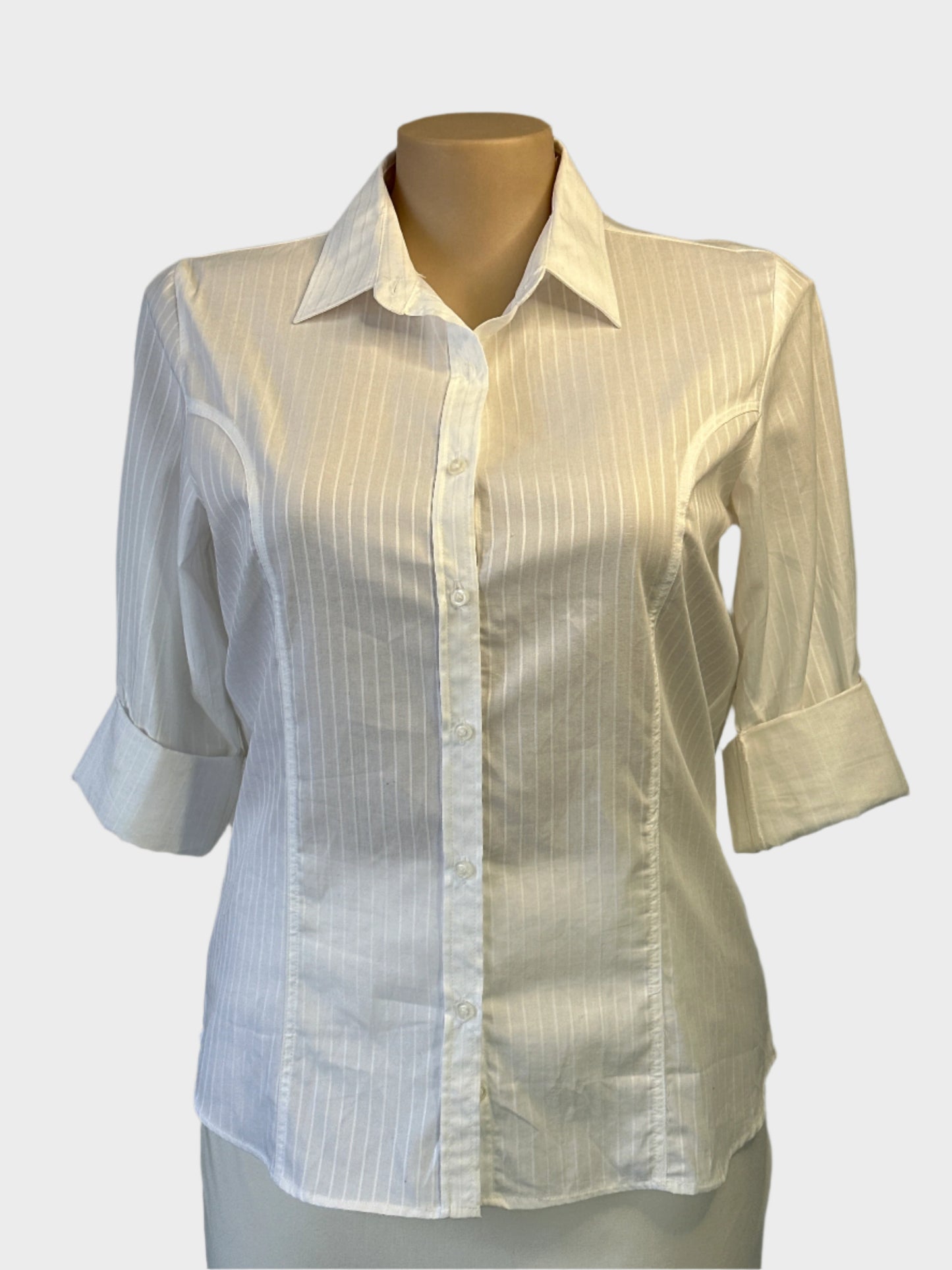 Colbest - Cottonize classic shirt in pure white cotton with woven stripe for office wear.