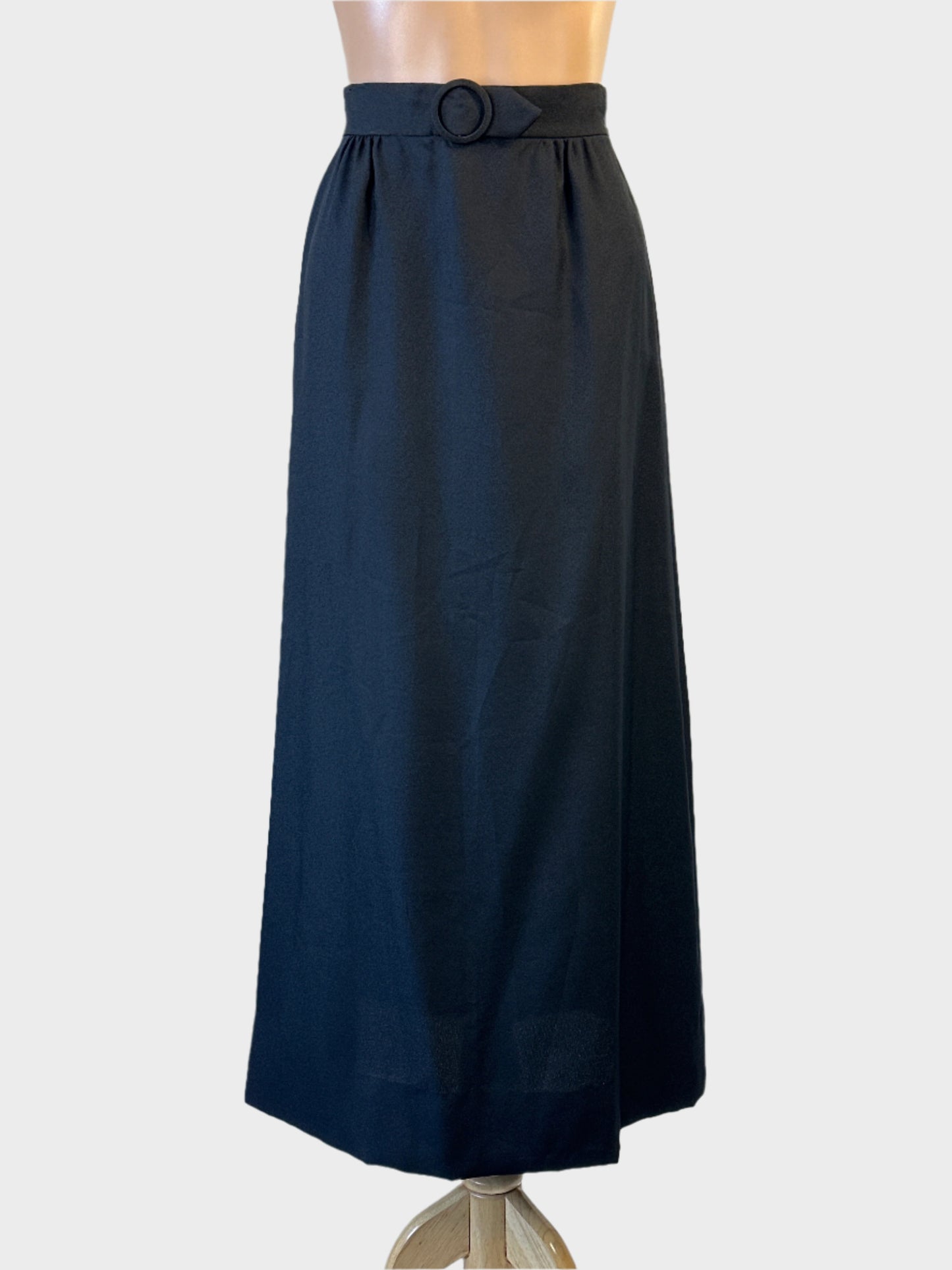 Designer Vogue line by Barold's black maxi skirt with buckle waist for evening or formal wear.