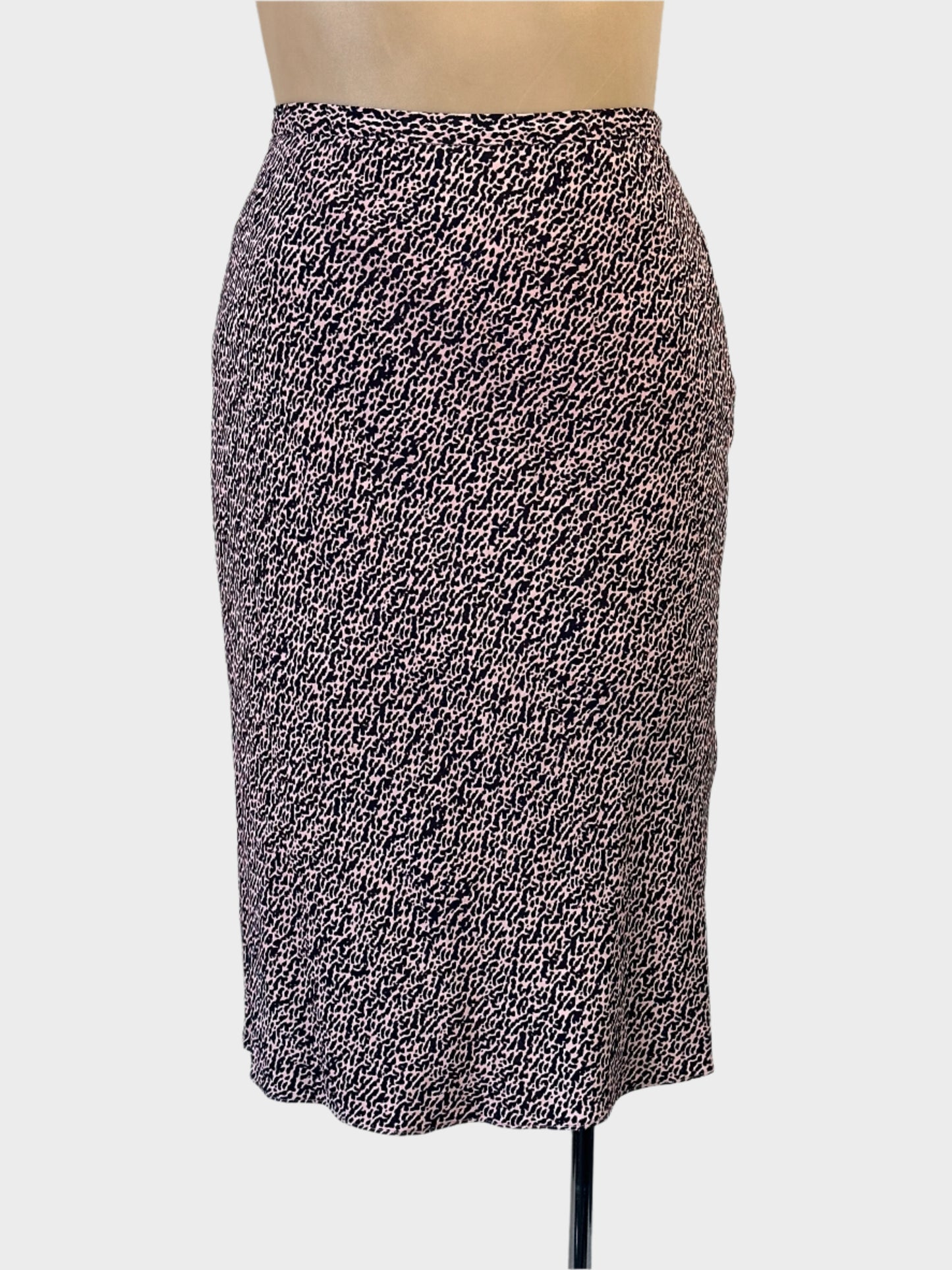 MARCS flared skirt in pink and black with reptile print and narrow waistband for office or smart casual wear.