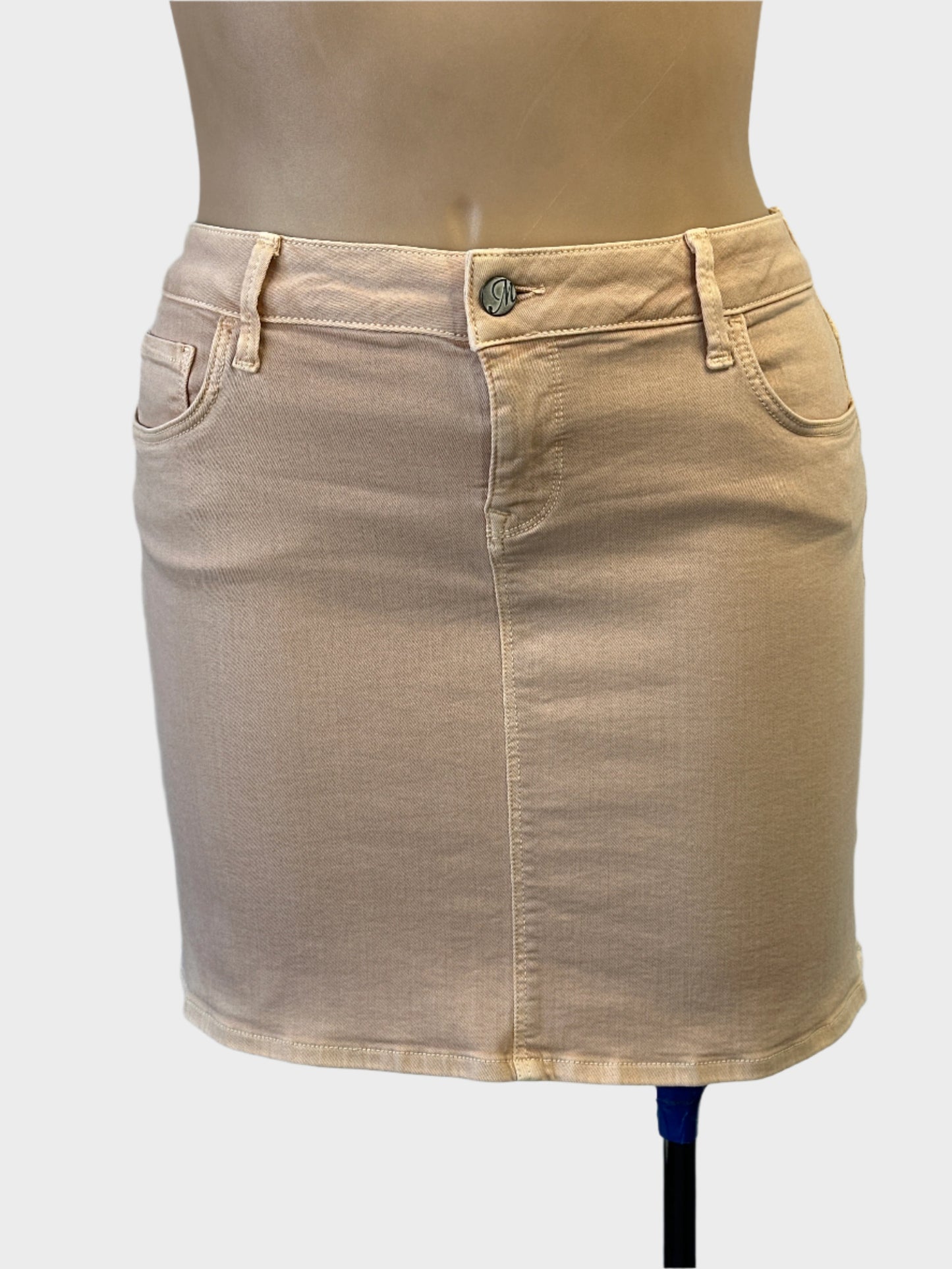 Mavi Jeans denim mini skirt in pink dyed denim for resort or smart casual wear.