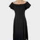 Country Road off the shoulder black dress in linen blend with guipure lace flounce neck, cap sleeves, and pleated skirt for smart casual wear.