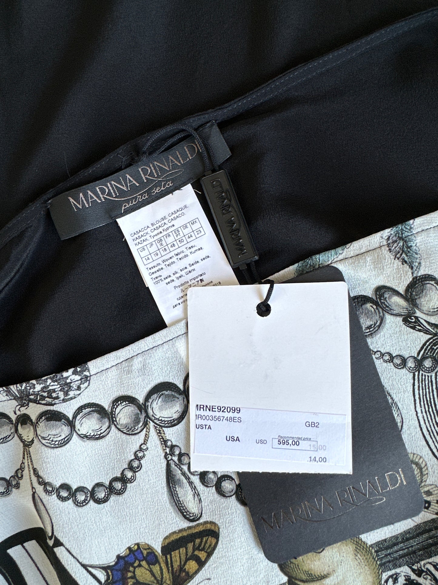 Marina Rinaldi | Italy | top | size 18 | elbow sleeve | 100% silk | new with tags