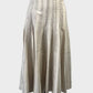 Designer Satch A-line skirt in cream cotton jacquard with pinstripe print, pintuck front, and contour waist for business or smart casual wear.