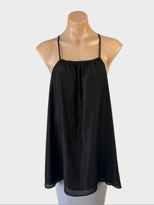 Cos sleeveless smock top in black with elasticated straight neck, spaghetti straps, and racer back for smart casual wear."