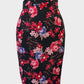 Alannah Hill designer straight skirt in dark floral print, knee-length with back vent, for party or workwear.