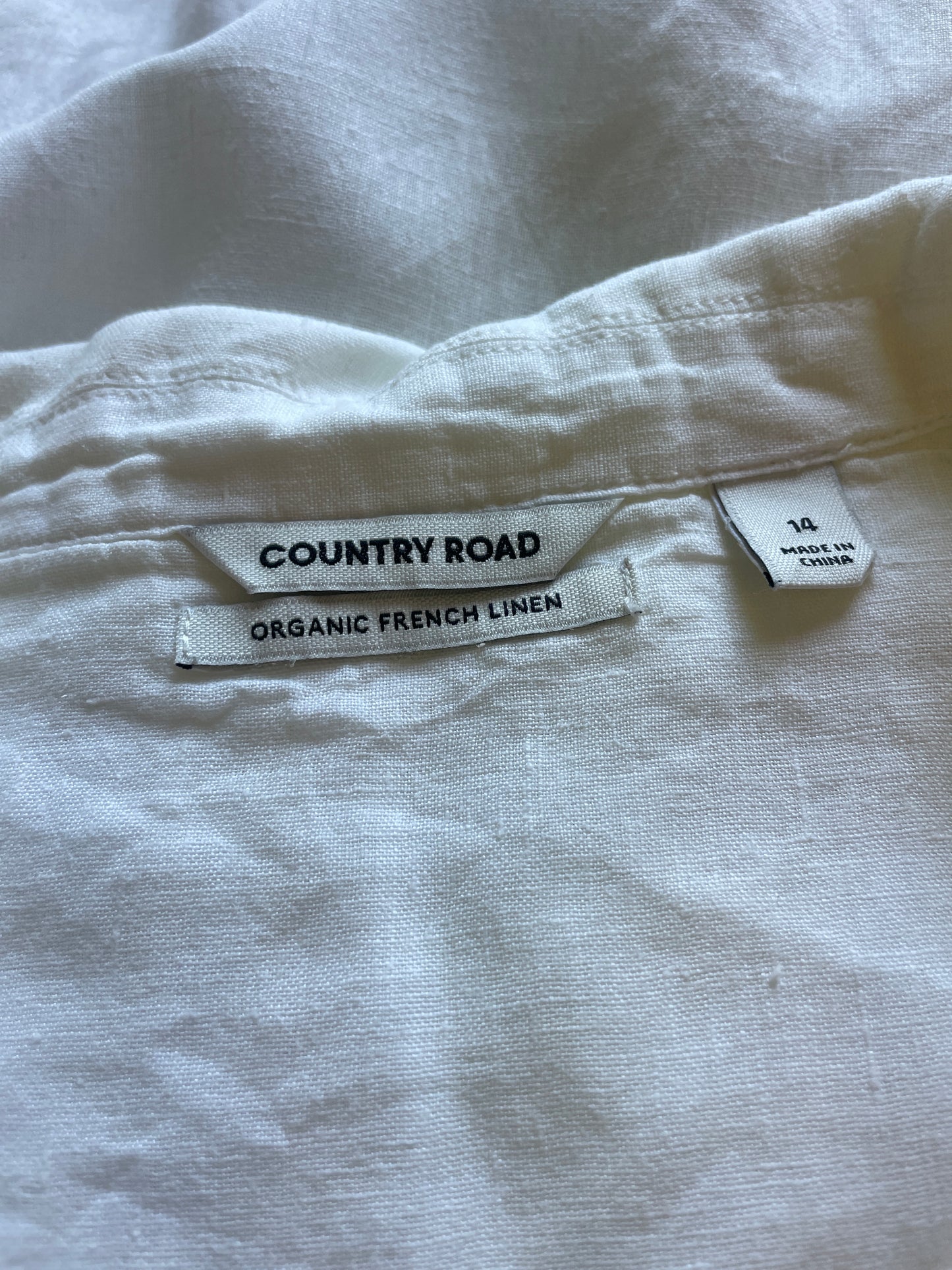 Country Road | shirt | size 14 | elbow length sleeve | 100% organic linen