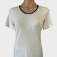 Designer Gerry Weber white jersey t-shirt top with embroidered sequins, scoop neck, and short sleeves for office or smart casual wear.