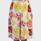 Designer Ken Done multicoloured flared shorts in pure linen with bright floral print, button-up side closure, and pleated waistband for smart casual wear.