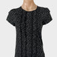 Marks top in jersey with black and white dot print, frilled trim, round neck, cap sleeves for office or smart casual.