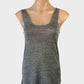 Witchery sleeveless tank top in grey variegated knit with scoop neck, rib trim, and curved hem for smart casual wear.