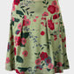 Designer Alannah Hill sage green pleated silk skirt with Japanese floral print, hip band and top stitched hem for smart casual or business wear.
