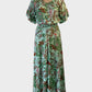 Aloha Lucy boho style blouson dress in green and pink floral print for smart casual or resort wear.