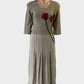 Designer Anetpol drop waist dress in beige with floral appliqué and pleated skirt for special events or office wear.
