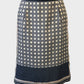 Designer Ann Taylor straight skirt in blue and white with geometric print and back vent for office or special events wear.
