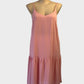 Anna Thomas sleeveless drop waist dress in pink crepe for office or smart casual wear.