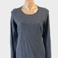 Designer Anna Thomas slate blue floral long sleeve top with round neck for smart casual wear.