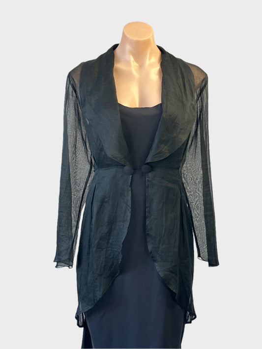 Designer Anne Fontaine single breasted jacket in black sheer cotton for evening or formal wear.