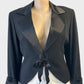 Designer Anthea Crawford jacket in black with satin shawl collar and beaded tie front for evening wear.