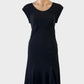 Designer Armani - Emporio shift dress in black crepe with round neck, v-shaped back and pleated front hem for office or evening wear.