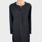 Designer Arthur Galan black sateen knee length utility shift dress with rivet detail, band collar and patch pockets for office or smart casual wear.