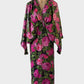 ASOS gown in pink sequin fabric with rose pattern, twist front, long dolman sleeves and open back for formal occasions.