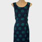 Banana Republic sleeveless blue A-line dress with spherical print, scoop neck and pleated skirt with in-seam pockets for smart casual or office wear.