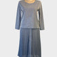 Basque blue and silver metallic knit skirt and top set with pleated skirt and long sleeves for evening or special events.