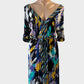 Designer BCBG Max Azria shift dress in multicoloured brushstroke print with sash tie waist for office wear