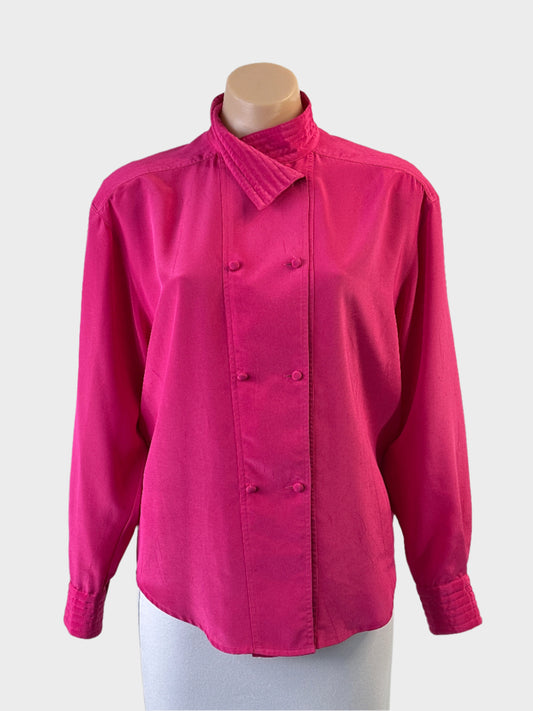 Bernini vintage 90's shirt in pink with asymmetric collar and curved hem for office or special events wear.