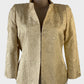 Blooms pale gold vintage 90's open front jacket in pure silk with embossed scroll pattern, standing collar and three quarter sleeves for special events or evening wear.