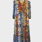 Blue Illusion smock dress in black with floral patchwork print and frill trim for smart casual or resort wear.