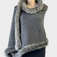 Blue Illusion smoke wool knit shawl with faux fur trim for evening or special events