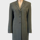 Brown Sugar vintage 90s moss green single breasted frock coat with notched lapels, long sleeves and flap pockets, office wear.