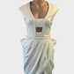 Designer CAMILLA AND MARC sheath dress in white with plunge neck and tulip skirt for formal or evening wear.
