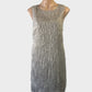 Designer Caractère retro 60’s style shift dress in shimmering textured fringe with scoop neck for evening or formal wear.