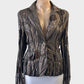 Celeste M single breasted brown jacket in metallic crinkle weave with appliqué flowers for evening or special events.
