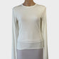 Designer Chosen by Tuchuzy ivory long sleeve rib knit top with crew neck and raised back seam for office or smart casual wear.