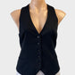 Classic tailored vest with v-neck, button closure and rear cinch for smart casual or office wear.