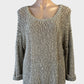 Cleo + Billabong taupe and ivory sweater with scoop neck, variegated rib knit, open side panels for smart casual wear
