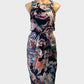 Cooper St blouson dress in blue and pink with round neck and tulip skirt for special events or evening wear.