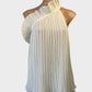 Cooper St one shoulder top in white with frill collar and pleated fabric for special events or formal wear.