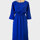 COS blouson dress in cobalt blue with round neck, three quarter dolman sleeves and garterised waist for office or smart casual wear.