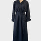 COS black cotton blend shirt dress with band collar, long raglan sleeves, sash waist and straight skirt for office or smart casual