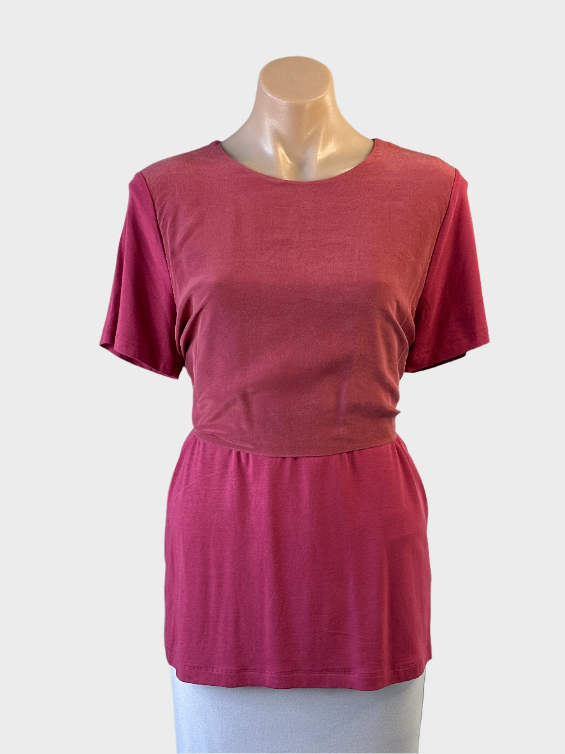 COS jersey top in ashes of rose with short sleeves, wide waistband and tie back sash for office or smart casual wear.