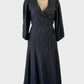 Country Road black pure cotton seersucker wrap dress with v-neck, puff sleeves and high low hem for smart casual or office wear.
