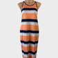 Country Road orange and navy sleeveless singlet dress in jersey with cabana stripes, contrasting trim, racer back and straight skirt for smart casual wear.