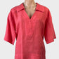 Country Road coral linen top with Johnny collar, deep v-neck, elbow sleeves and notched hem for smart casual or office wear.